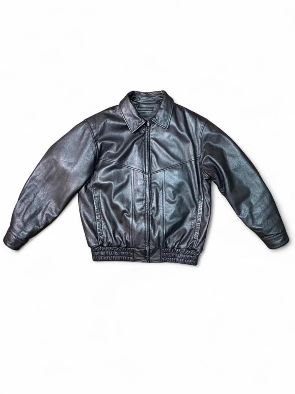 Roundtree & Yorke Black Genuine Leather Bomber Jacket Men’s M Vintage